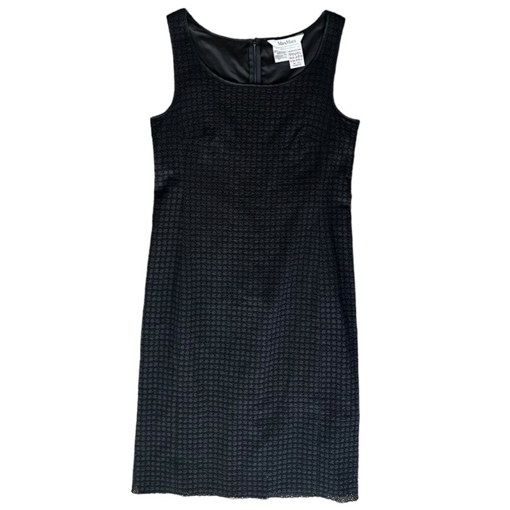 MaxMara Women’s Tempra Sleeveless Black Lace Crochet Cotton Shift Midi Dress 14